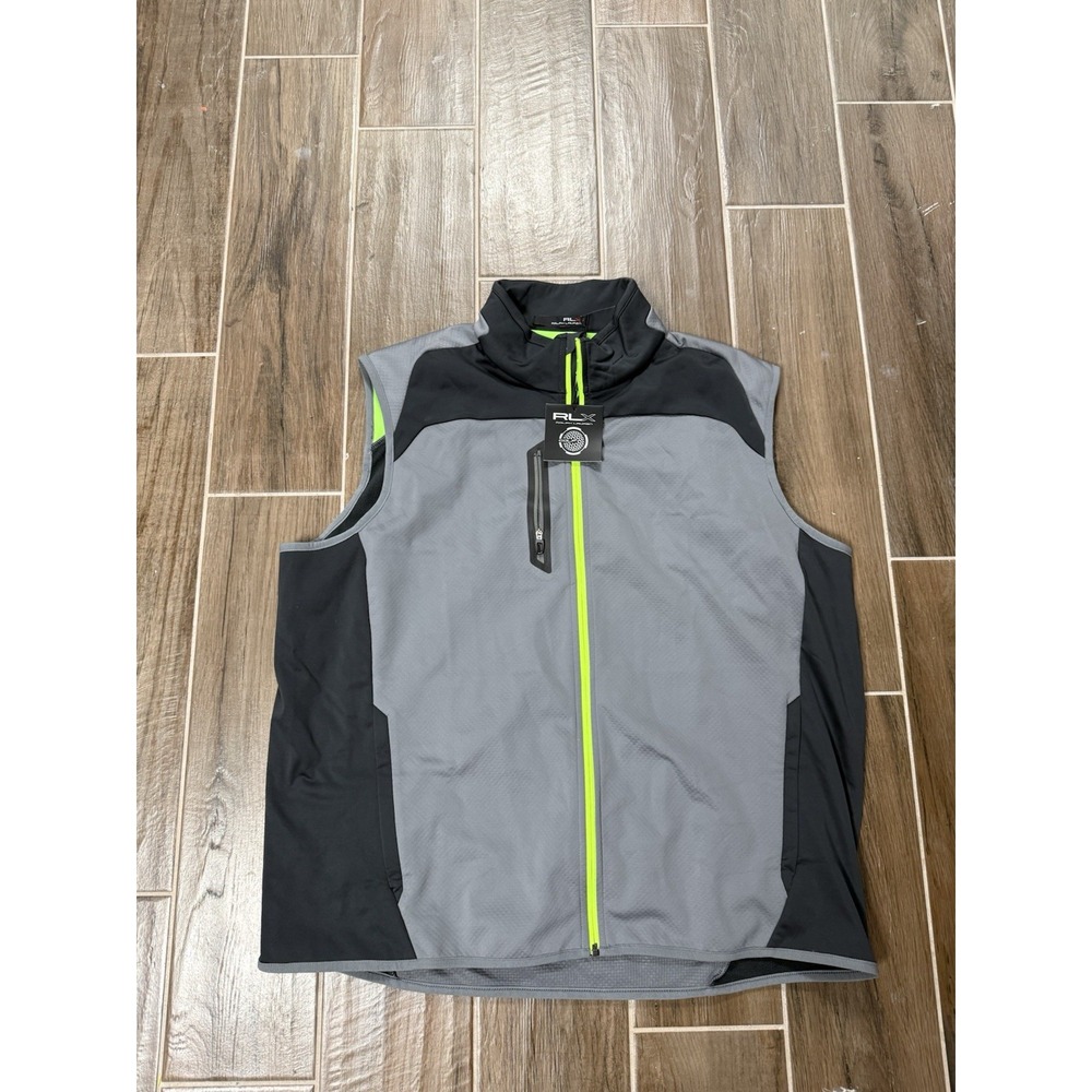 RLX Ralph Lauren Golf Vest Full Zip Sleeveless Performance Neon Grey XXL NWT